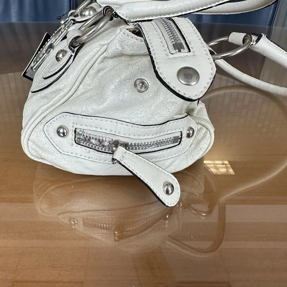 G By‎ Guess Cream Handbag Vintage Y2k Buckle Detail Studded Satchel Silver *New*